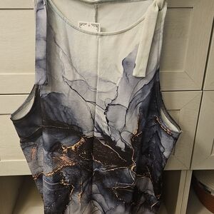 Women’s Marble-Print Tank Top with Metallic Accents